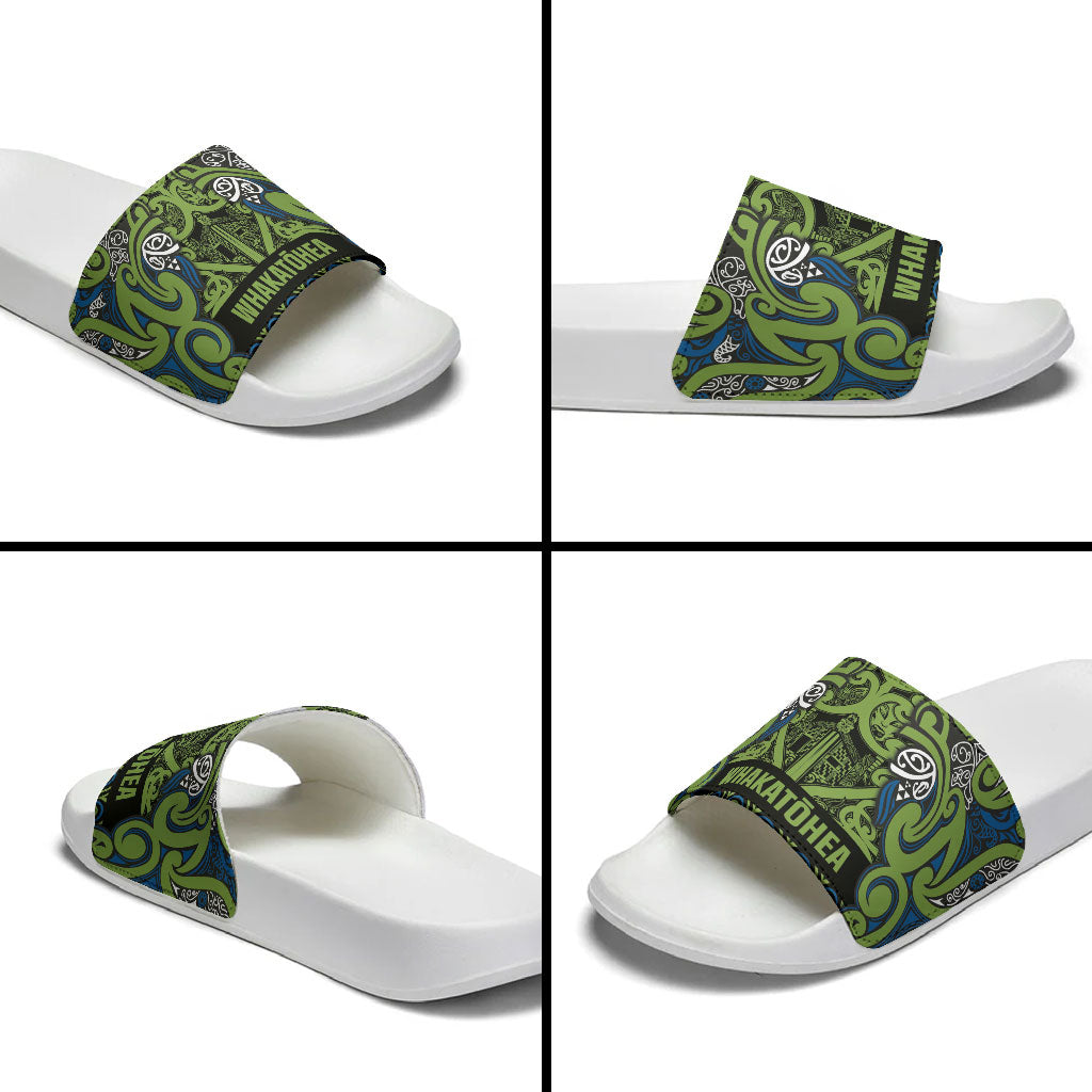 Aotearoa Iwi Whakatohea Slide Sandals Maori Wharenui House Tribal Pattern