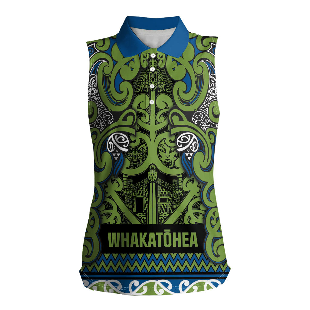 Aotearoa Iwi Whakatohea Women Sleeveless Polo Shirt Maori Wharenui House Tribal Pattern