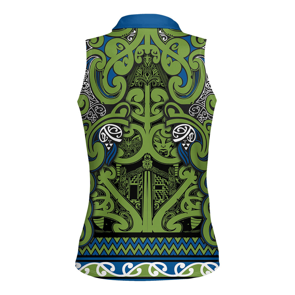 Aotearoa Iwi Whakatohea Women Sleeveless Polo Shirt Maori Wharenui House Tribal Pattern