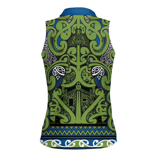 Aotearoa Iwi Whakatohea Women Sleeveless Polo Shirt Maori Wharenui House Tribal Pattern