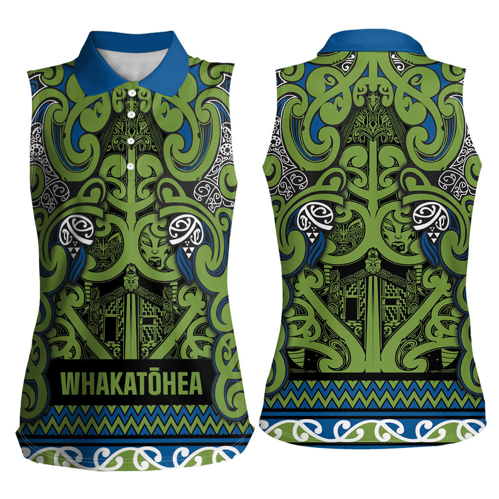 Aotearoa Iwi Whakatohea Women Sleeveless Polo Shirt Maori Wharenui House Tribal Pattern