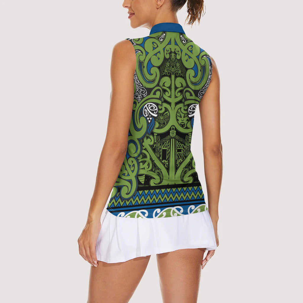 Aotearoa Iwi Whakatohea Women Sleeveless Polo Shirt Maori Wharenui House Tribal Pattern