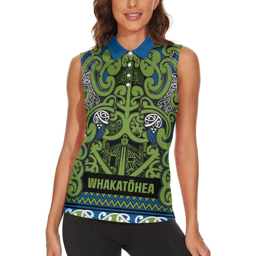 Aotearoa Iwi Whakatohea Women Sleeveless Polo Shirt Maori Wharenui House Tribal Pattern