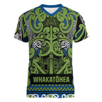 Aotearoa Iwi Whakatohea Women V-Neck T-Shirt Maori Wharenui House Tribal Pattern