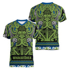 Aotearoa Iwi Whakatohea Women V-Neck T-Shirt Maori Wharenui House Tribal Pattern
