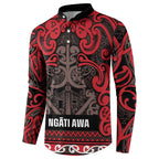 Aotearoa Iwi Ngati Awa Button Sweatshirt Maori Wharenui House Tribal Pattern