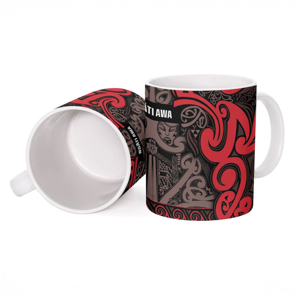 Aotearoa Iwi Ngati Awa Ceramic Mug Maori Wharenui House Tribal Pattern