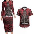 Aotearoa Iwi Ngati Awa Couples Matching Long Sleeve Bodycon Dress and Hawaiian Shirt Maori Wharenui House Tribal Pattern