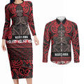 Aotearoa Iwi Ngati Awa Couples Matching Long Sleeve Bodycon Dress and Long Sleeve Button Shirt Maori Wharenui House Tribal Pattern