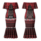 Aotearoa Iwi Ngati Awa Couples Matching Mermaid Dress and Long Sleeve Button Shirt Maori Wharenui House Tribal Pattern