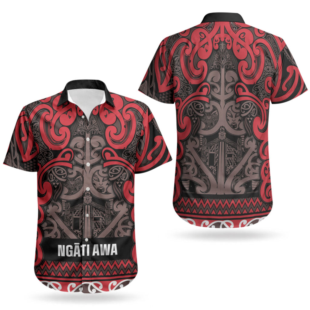 Aotearoa Iwi Ngati Awa Couples Matching Off Shoulder Maxi Dress and Hawaiian Shirt Maori Wharenui House Tribal Pattern