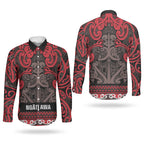 Aotearoa Iwi Ngati Awa Couples Matching Off Shoulder Maxi Dress and Long Sleeve Button Shirt Maori Wharenui House Tribal Pattern