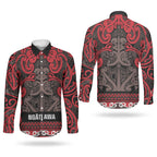 Aotearoa Iwi Ngati Awa Couples Matching Off The Shoulder Long Sleeve Dress and Long Sleeve Button Shirt Maori Wharenui House Tribal Pattern
