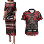 Aotearoa Iwi Ngati Awa Couples Matching Puletasi and Hawaiian Shirt Maori Wharenui House Tribal Pattern