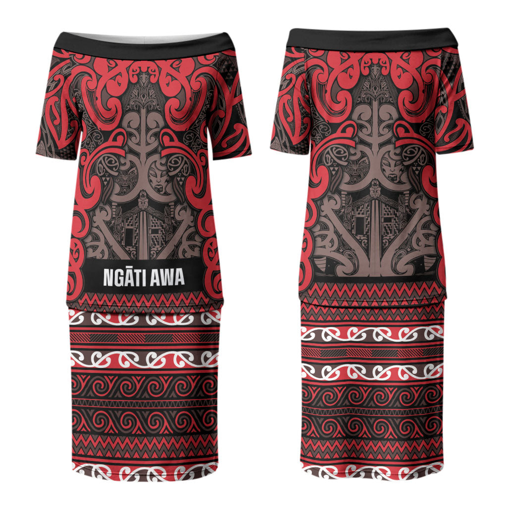 Aotearoa Iwi Ngati Awa Couples Matching Puletasi and Hawaiian Shirt Maori Wharenui House Tribal Pattern