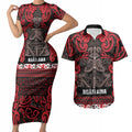 Aotearoa Iwi Ngati Awa Couples Matching Short Sleeve Bodycon Dress and Hawaiian Shirt Maori Wharenui House Tribal Pattern