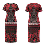 Aotearoa Iwi Ngati Awa Couples Matching Short Sleeve Bodycon Dress and Hawaiian Shirt Maori Wharenui House Tribal Pattern