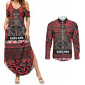 Aotearoa Iwi Ngati Awa Couples Matching Summer Maxi Dress and Long Sleeve Button Shirt Maori Wharenui House Tribal Pattern
