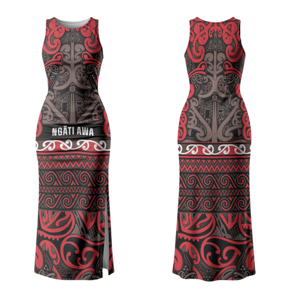 Aotearoa Iwi Ngati Awa Couples Matching Tank Maxi Dress and Hawaiian Shirt Maori Wharenui House Tribal Pattern