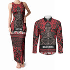 Aotearoa Iwi Ngati Awa Couples Matching Tank Maxi Dress and Long Sleeve Button Shirt Maori Wharenui House Tribal Pattern