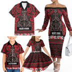 Aotearoa Iwi Ngati Awa Family Matching Off The Shoulder Long Sleeve Dress and Hawaiian Shirt Maori Wharenui House Tribal Pattern
