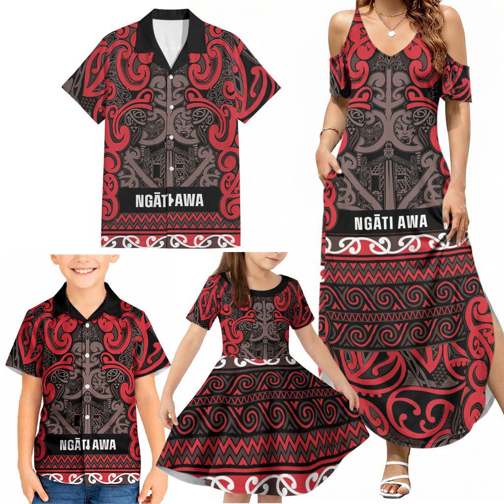 Aotearoa Iwi Ngati Awa Family Matching Summer Maxi Dress and Hawaiian Shirt Maori Wharenui House Tribal Pattern