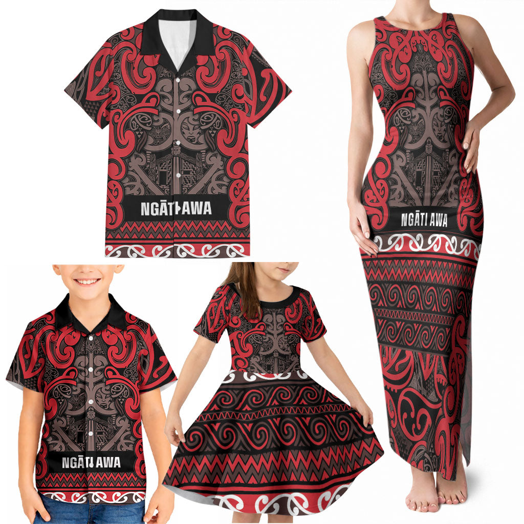 Aotearoa Iwi Ngati Awa Family Matching Tank Maxi Dress and Hawaiian Shirt Maori Wharenui House Tribal Pattern