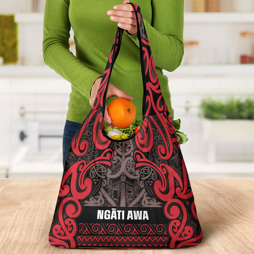 Aotearoa Iwi Ngati Awa Grocery Bag Maori Wharenui House Tribal Pattern