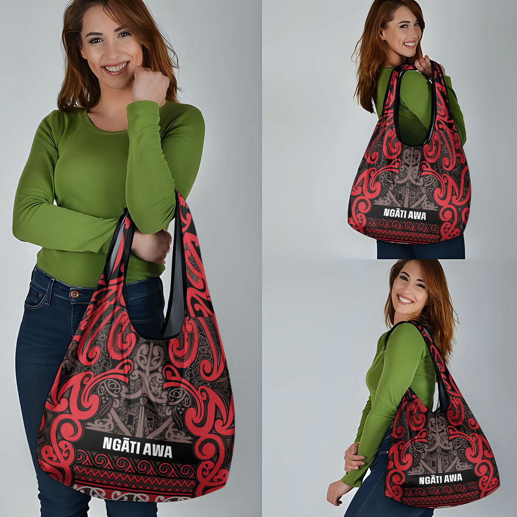 Aotearoa Iwi Ngati Awa Grocery Bag Maori Wharenui House Tribal Pattern
