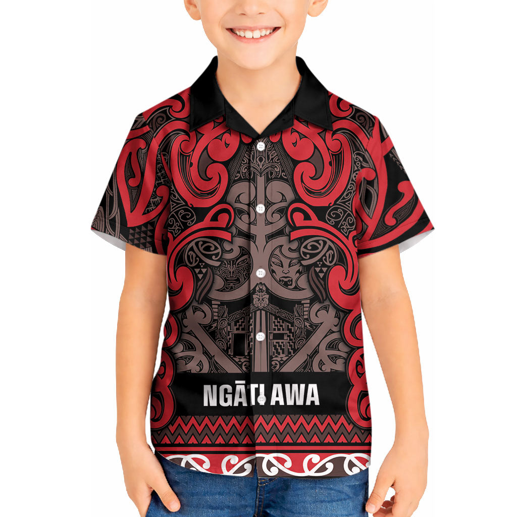 Aotearoa Iwi Ngati Awa Kid Hawaiian Shirt Maori Wharenui House Tribal Pattern