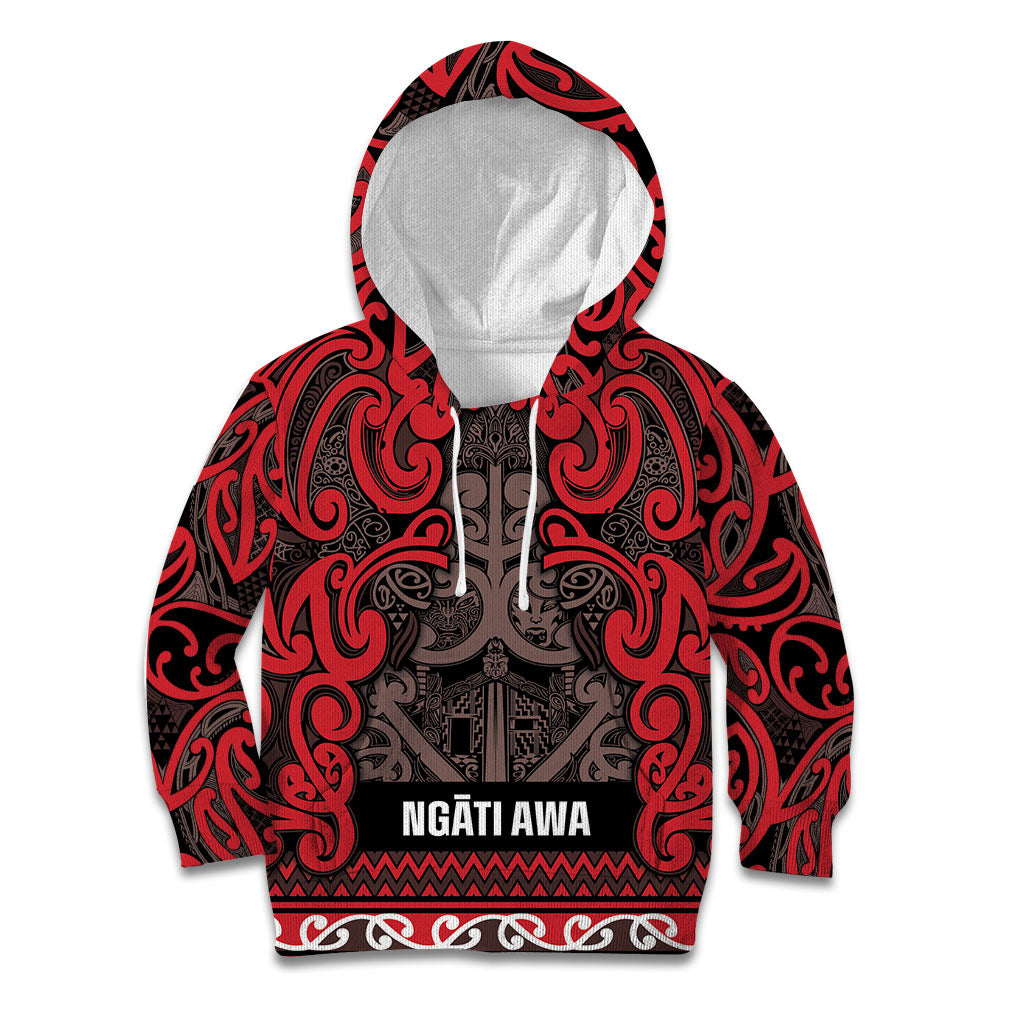 Aotearoa Iwi Ngati Awa Kid Hoodie Maori Wharenui House Tribal Pattern