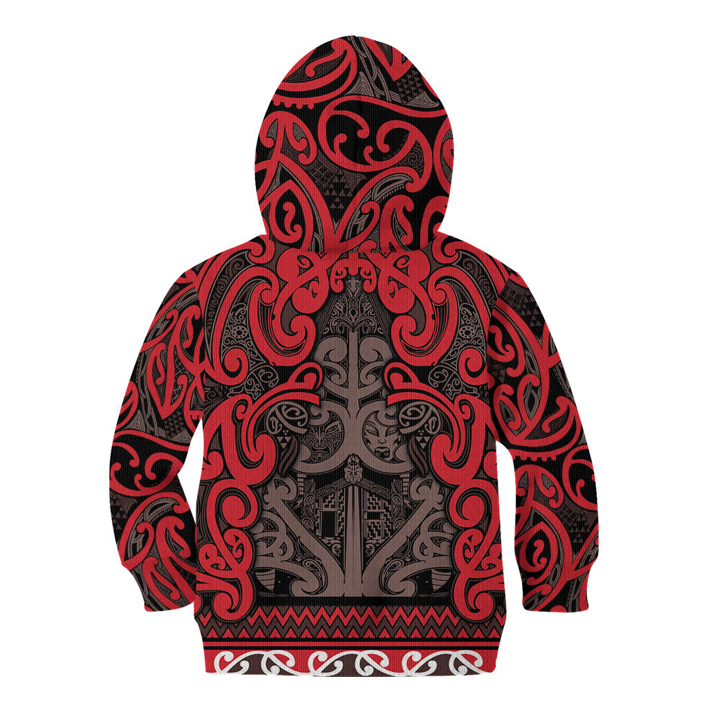 Aotearoa Iwi Ngati Awa Kid Hoodie Maori Wharenui House Tribal Pattern