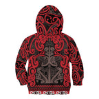 Aotearoa Iwi Ngati Awa Kid Hoodie Maori Wharenui House Tribal Pattern