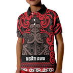 Aotearoa Iwi Ngati Awa Kid Polo Shirt Maori Wharenui House Tribal Pattern