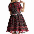 Aotearoa Iwi Ngati Awa Kid Short Sleeve Dress Maori Wharenui House Tribal Pattern