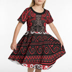 Aotearoa Iwi Ngati Awa Kid Short Sleeve Dress Maori Wharenui House Tribal Pattern