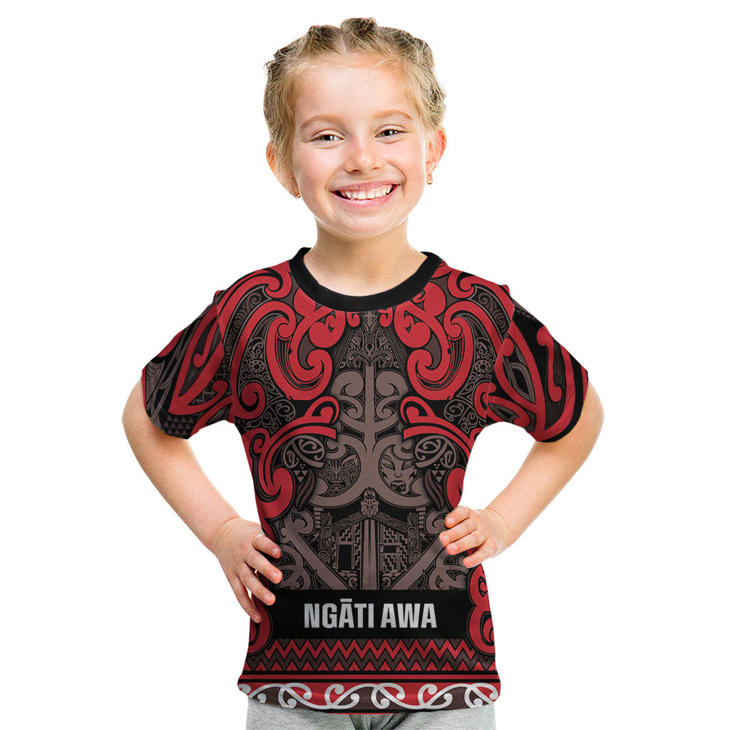 Aotearoa Iwi Ngati Awa Kid T Shirt Maori Wharenui House Tribal Pattern