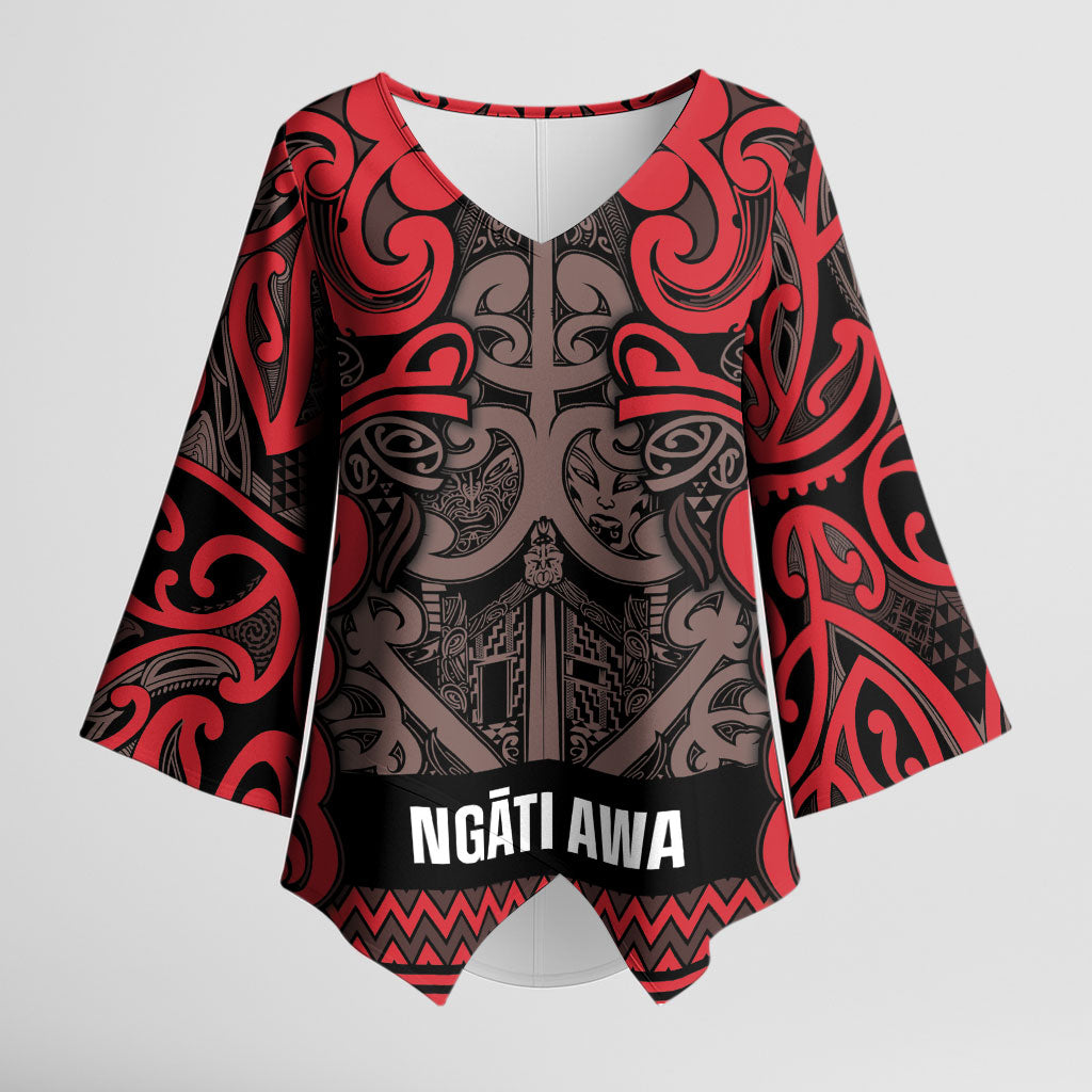Aotearoa Iwi Ngati Awa Kimono Sleeve Blouse Maori Wharenui House Tribal Pattern