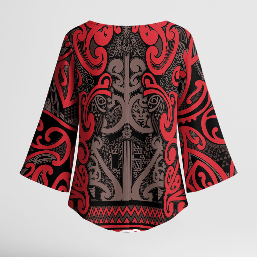 Aotearoa Iwi Ngati Awa Kimono Sleeve Blouse Maori Wharenui House Tribal Pattern