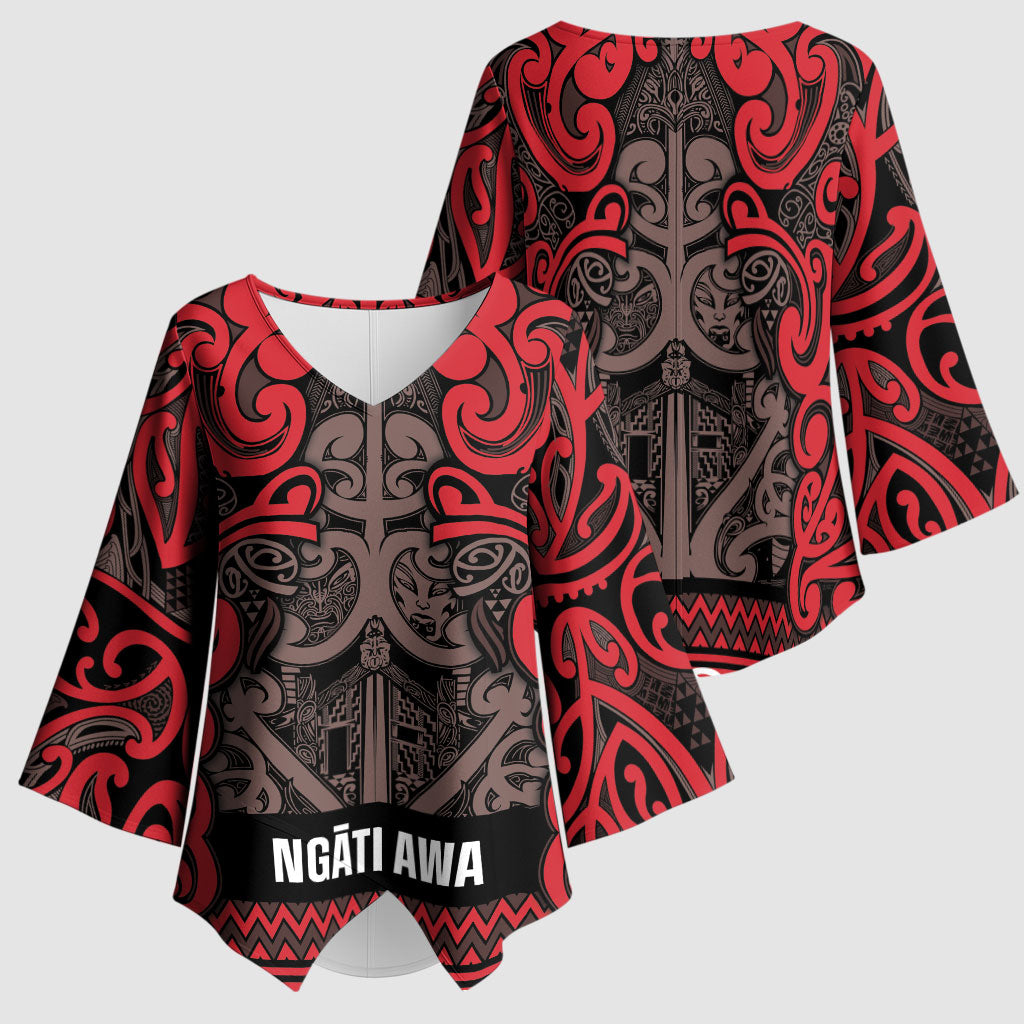 Aotearoa Iwi Ngati Awa Kimono Sleeve Blouse Maori Wharenui House Tribal Pattern