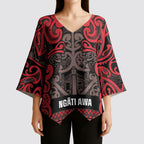 Aotearoa Iwi Ngati Awa Kimono Sleeve Blouse Maori Wharenui House Tribal Pattern