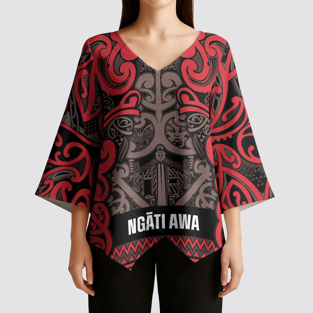 Aotearoa Iwi Ngati Awa Kimono Sleeve Blouse Maori Wharenui House Tribal Pattern