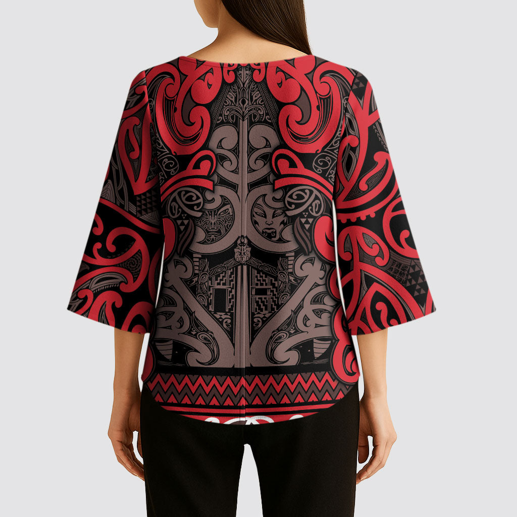 Aotearoa Iwi Ngati Awa Kimono Sleeve Blouse Maori Wharenui House Tribal Pattern