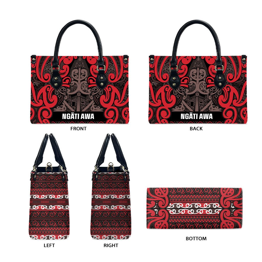 Aotearoa Iwi Ngati Awa Leather Bag Maori Wharenui House Tribal Pattern
