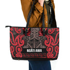 Aotearoa Iwi Ngati Awa Leather Tote Bag Maori Wharenui House Tribal Pattern