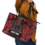 Aotearoa Iwi Ngati Awa Leather Tote Bag Maori Wharenui House Tribal Pattern