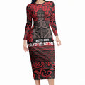 Aotearoa Iwi Ngati Awa Long Sleeve Bodycon Dress Maori Wharenui House Tribal Pattern