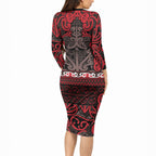 Aotearoa Iwi Ngati Awa Long Sleeve Bodycon Dress Maori Wharenui House Tribal Pattern