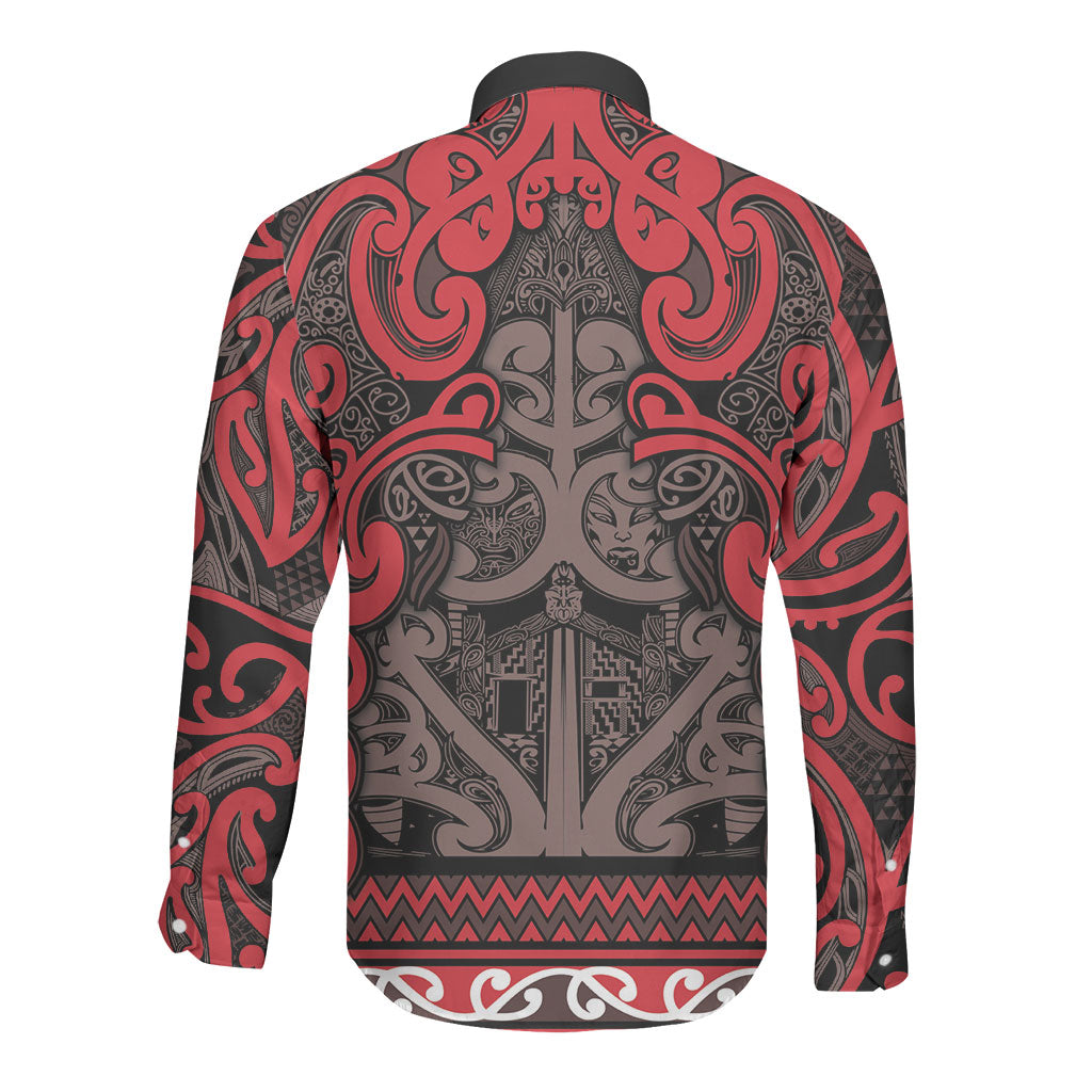 Aotearoa Iwi Ngati Awa Long Sleeve Button Shirt Maori Wharenui House Tribal Pattern
