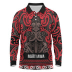Aotearoa Iwi Ngati Awa Long Sleeve Polo Shirt Maori Wharenui House Tribal Pattern